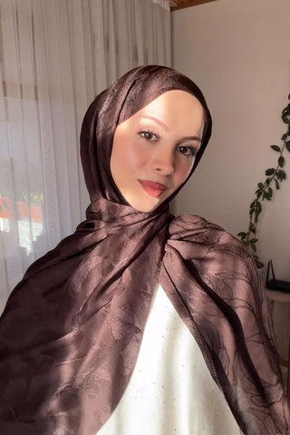 Premium Jakar Şal Sarmaşık Desen - Acı Kahve