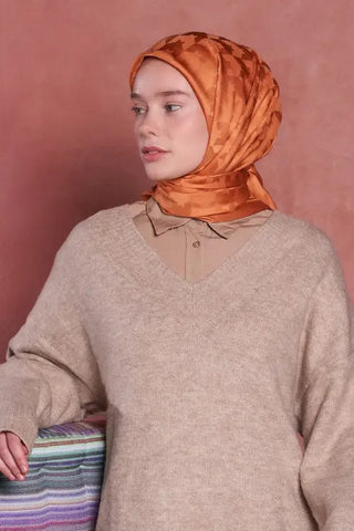 İpeksi Jakar Safir Eşarp Kazayağı Desen - Şeftali