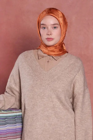 İpeksi Jakar Safir Eşarp Kazayağı Desen - Şeftali