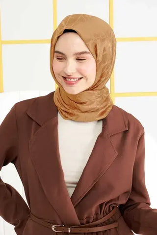 İpeksi Jakar İtalyan Şal Çizgi Desen - Karamel