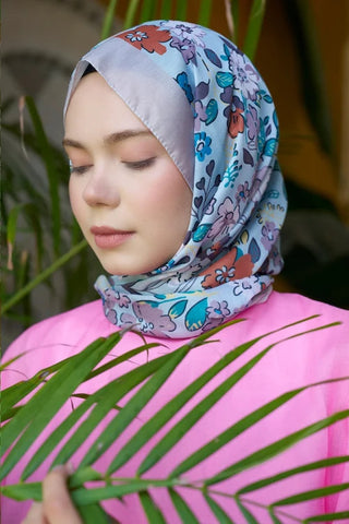 Seremoni Koleksiyonu Flora Desen Şal - Soft Mavi