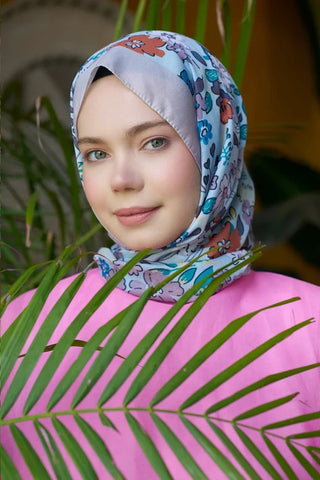 Seremoni Koleksiyonu Flora Desen Şal - Soft Mavi
