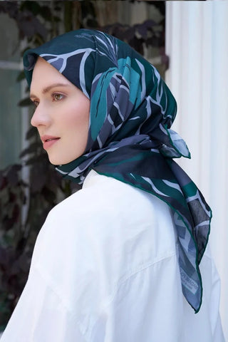 Aria Koleksiyonu Lilium Desen Eşarp - Zümrüt Yeşili