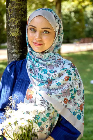 Seremoni Koleksiyonu Flora Desen Şal - Soft Mavi