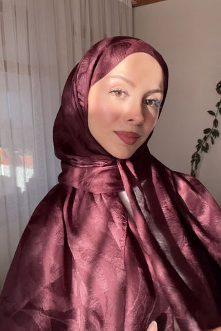 Premium Jakar Şal Sarmaşık Desen - Vişne Çürüğü