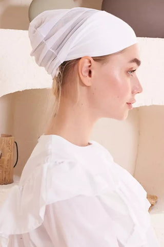 Dikişsiz Fileli Düz Bone - Beyaz