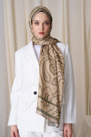 Historical Victorian Desen Şal - Yağ Yeşili