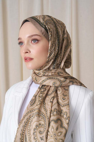 Historical Victorian Desen Şal - Yağ Yeşili