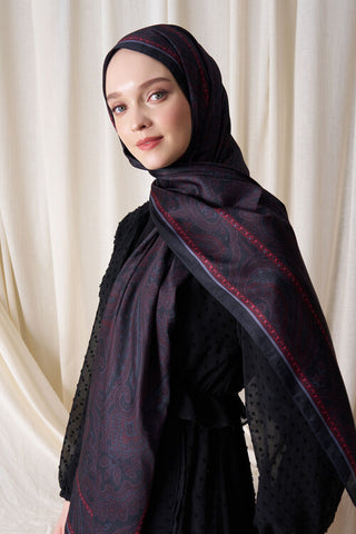 Historical Victorian Desen Şal - Bordo / Siyah