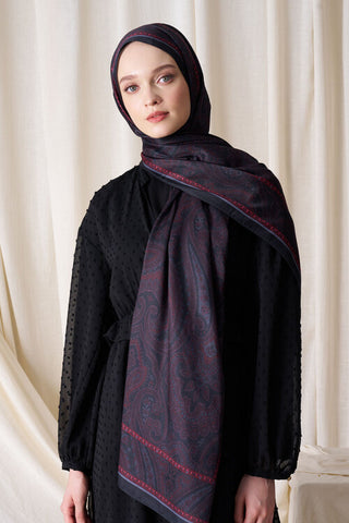 Historical Victorian Desen Şal - Bordo / Siyah