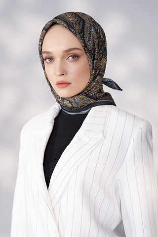 Daisy Glory Desen Eşarp - Siyah / Gold