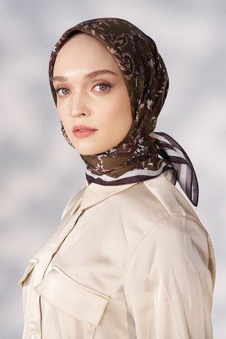 Daisy Allure Desen Eşarp - Yağ Yeşili