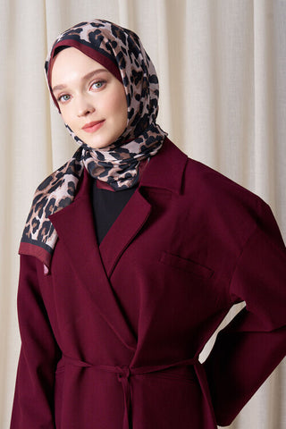 Historical Leopar Desen Şal - Bordo