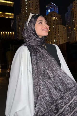 Kübra Kuş Historical Veloria Desen Şal - Acı Kahve