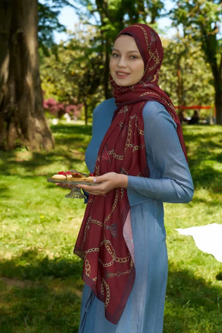 Ebrar Taş Hyper Zincir Desen Şal - Kırmızı