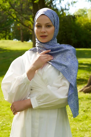 Elegance Etnik Desen Jakar Şal - Mavi