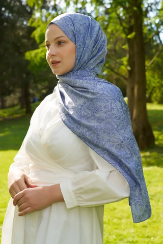 Elegance Etnik Desen Jakar Şal - Mavi