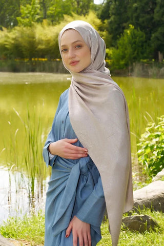 Elegance Silva Desen Jakar Şal - Pudra