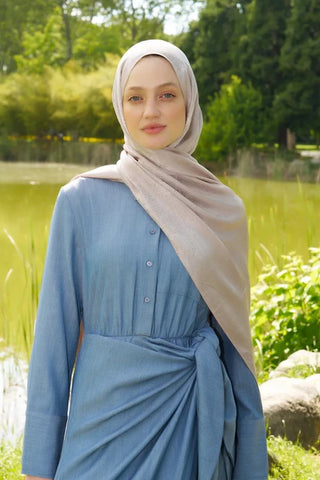 Elegance Silva Desen Jakar Şal - Pudra