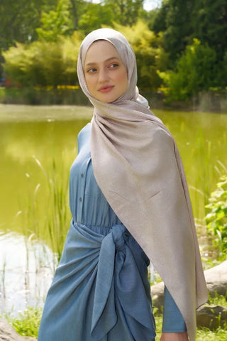 Elegance Silva Desen Jakar Şal - Pudra