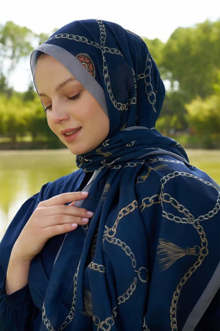 Hyper Zincir Desen Şal - Lacivert