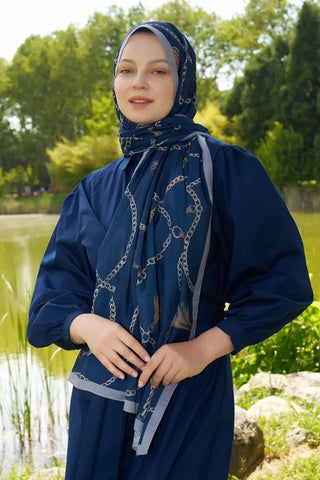 Hyper Zincir Desen Şal - Lacivert