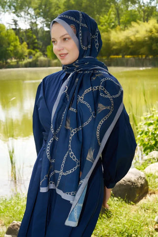 Hyper Zincir Desen Şal - Lacivert