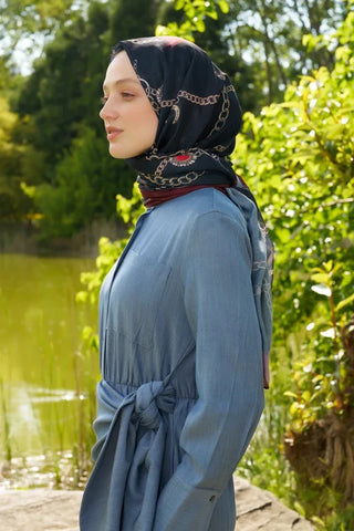 Hyper Zincir Desen Şal - Siyah / Bordo