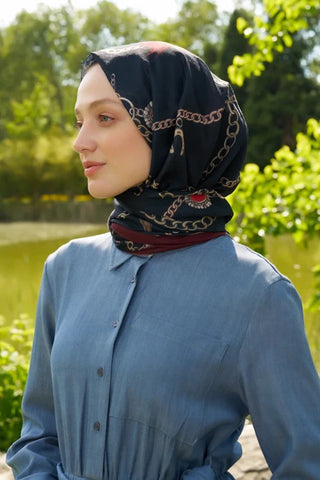 Hyper Zincir Desen Şal - Siyah / Bordo