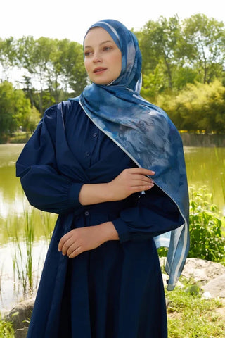 Feride Uludağ Crystal Flower Desen Şal - İndigo