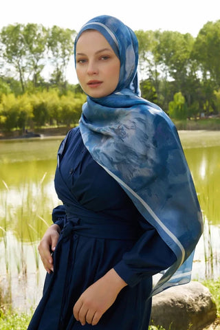 Feride Uludağ Crystal Flower Desen Şal - İndigo