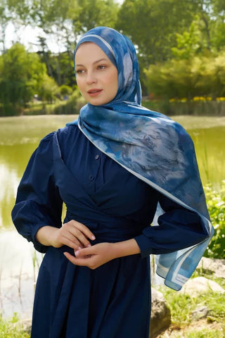 Feride Uludağ Crystal Flower Desen Şal - İndigo