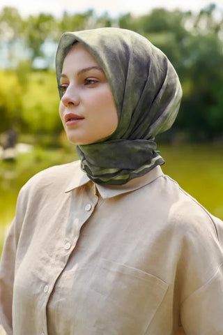 Rustic Batik Desen Eşarp - Haki