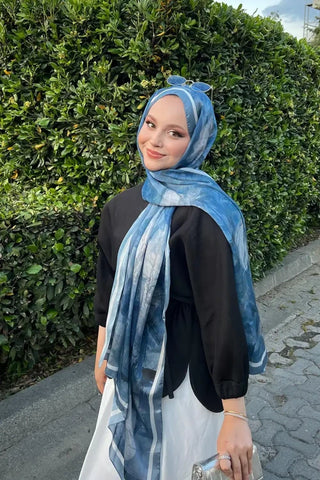 Feride Uludağ Crystal Flower Desen Şal - İndigo