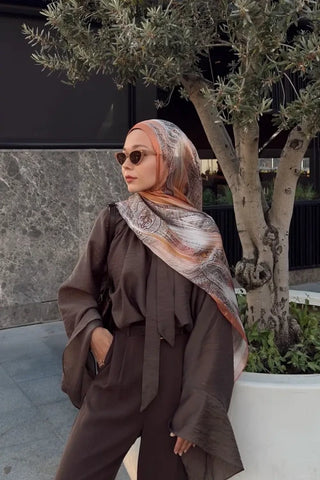 Ahsen Alemdar Crystal Hola Desen Şal - Turuncu