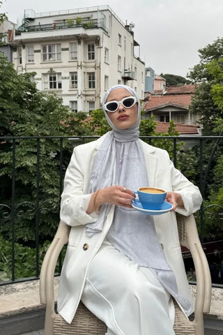 Elegance Lace Desen Jakar Şal - Gümüş