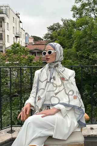 Hyper Zincir Desen Şal - Kırık Beyaz