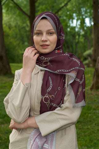 Hyper Zincir Desen Şal - Bordo