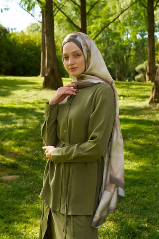 Crystal Flower Desen Şal - Haki