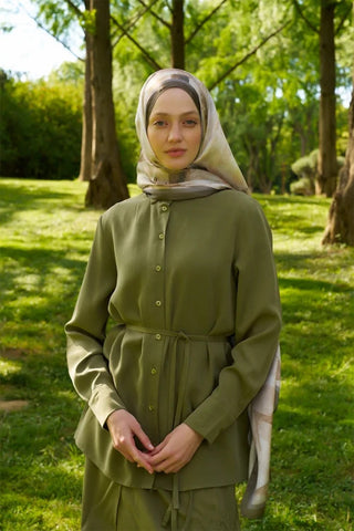 Crystal Flower Desen Şal - Haki