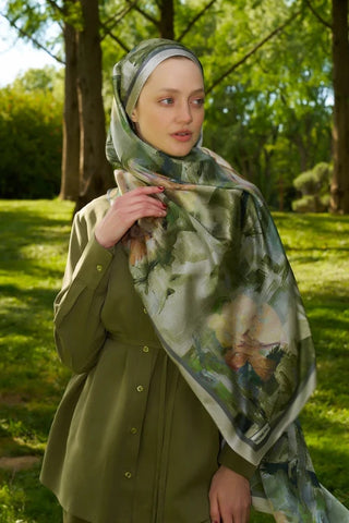 Crystal Flower Desen Şal - Yeşil