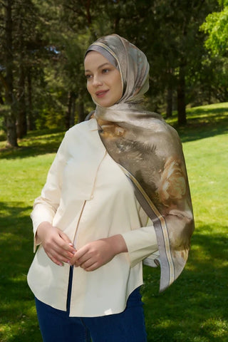 Crystal Perla Desen Şal - Yağ Yeşili