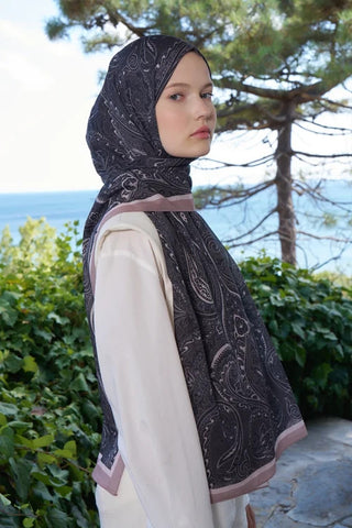 Fransız İpeği Saray Desen Şal - Siyah