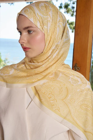 Tuğba BAĞ Fransız İpeği Saray Desen Şal - Sarı