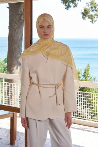 Tuğba BAĞ Fransız İpeği Saray Desen Şal - Sarı