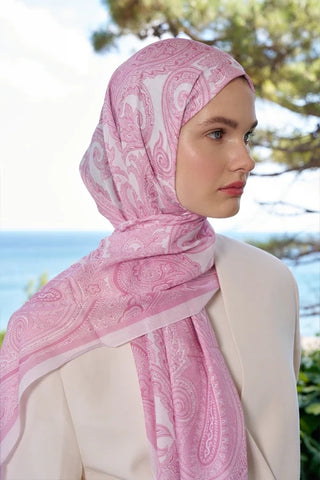 Tuğba BAĞ Fransız İpeği Saray Desen Şal - Pembe