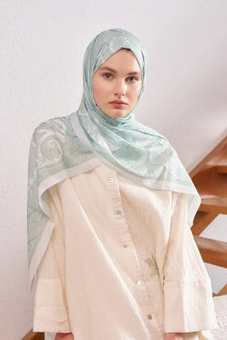 Fransız İpeği Saray Desen Şal - Su Yeşili