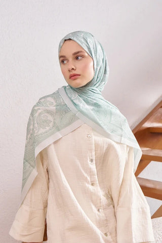 Fransız İpeği Saray Desen Şal - Su Yeşili