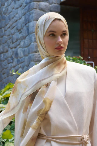 Fransız İpeği Ahenk Desen Şal - Sarı