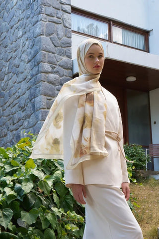 Fransız İpeği Ahenk Desen Şal - Sarı